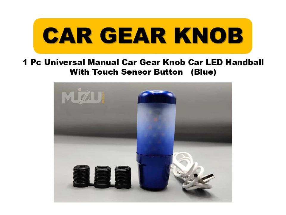 1 Pc Universal Manual Car Gear Shift Knob – LED Handball with Touch Sensor Button (Blue)