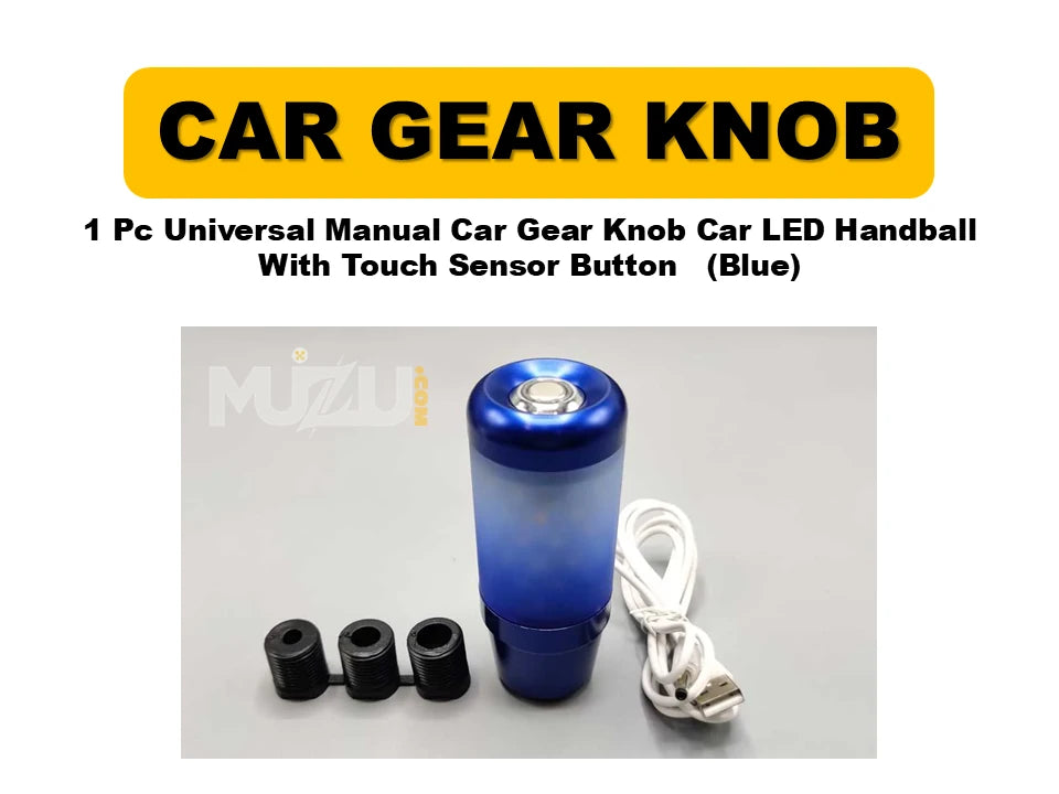 1 Pc Universal Manual Car Gear Shift Knob – LED Handball with Touch Sensor Button (Blue)