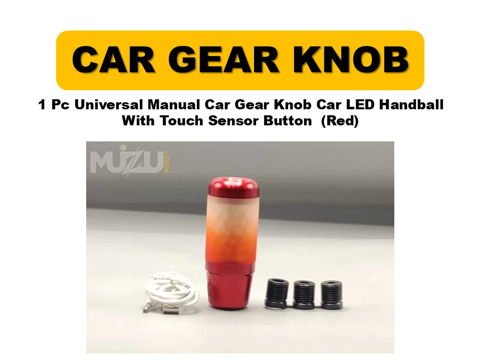 1 Pc Universal Manual Car Gear Shift Knob – LED Handball with Touch Sensor Button (Red)