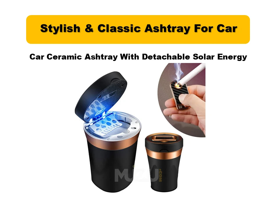 Car Ceramic Ashtray with Detachable Solar Energy – Modern LED Ashtray