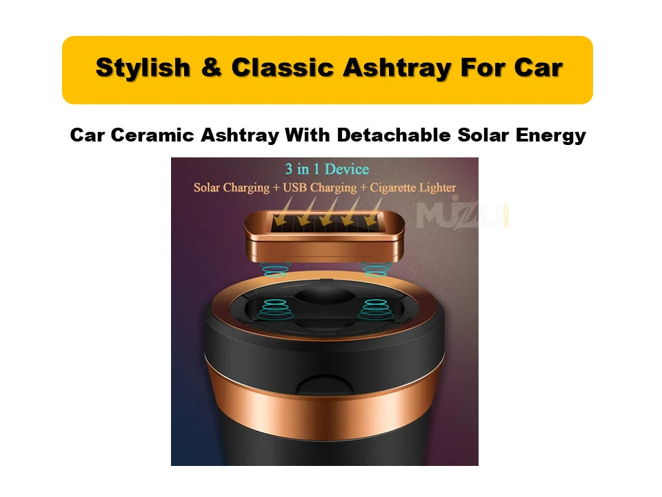 Car Ceramic Ashtray with Detachable Solar Energy – Modern LED Ashtray
