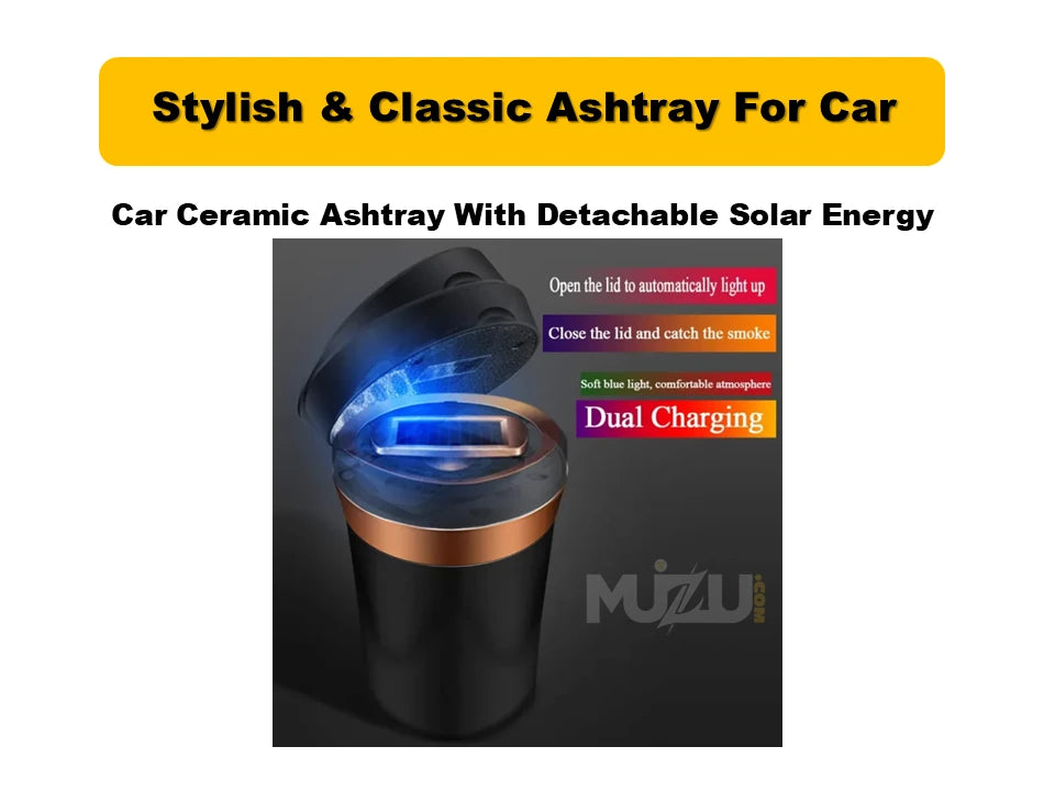 Car Ceramic Ashtray with Detachable Solar Energy – Modern LED Ashtray