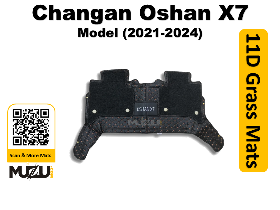 Changan Oshan X7 11D Floor Mats (2021–2024) – Mix Thread Black with Black Grass
