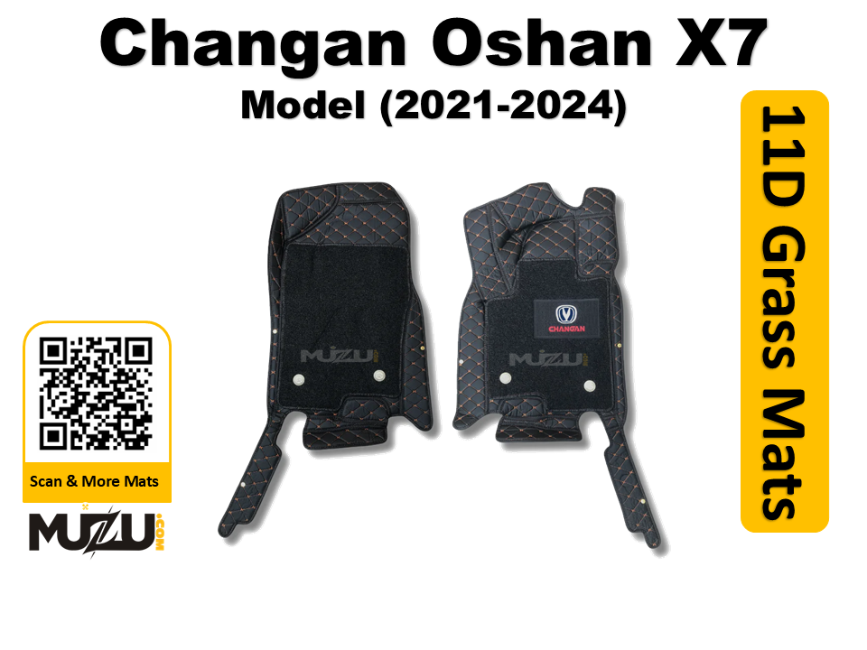 Changan Oshan X7 11D Floor Mats (2021–2024) – Mix Thread Black with Black Grass