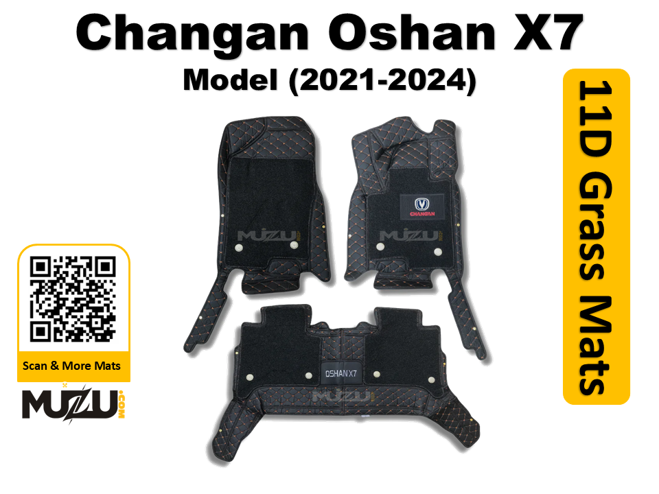 Changan Oshan X7 11D Floor Mats (2021–2024) – Mix Thread Black with Black Grass
