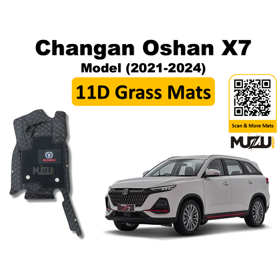 Changan Oshan X7 11D Floor Mats (2021–2024) – Mix Thread Black with Black Grass