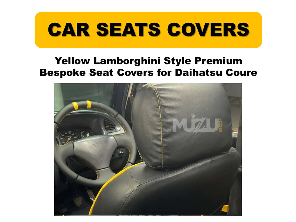 Daihatsu Cuore Yellow Lamborghini Style Bespoke Seat Covers – Custom Fit, Premium Comfort & Bold Design