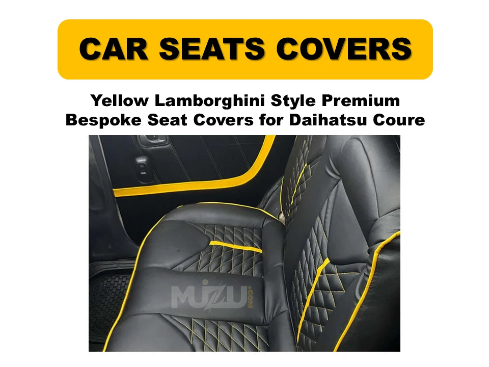Daihatsu Cuore Yellow Lamborghini Style Bespoke Seat Covers – Custom Fit, Premium Comfort & Bold Design