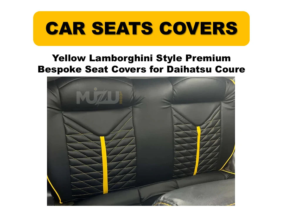 Daihatsu Cuore Yellow Lamborghini Style Bespoke Seat Covers – Custom Fit, Premium Comfort & Bold Design