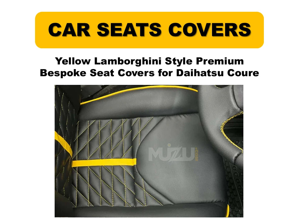 Daihatsu Cuore Yellow Lamborghini Style Bespoke Seat Covers – Custom Fit, Premium Comfort & Bold Design
