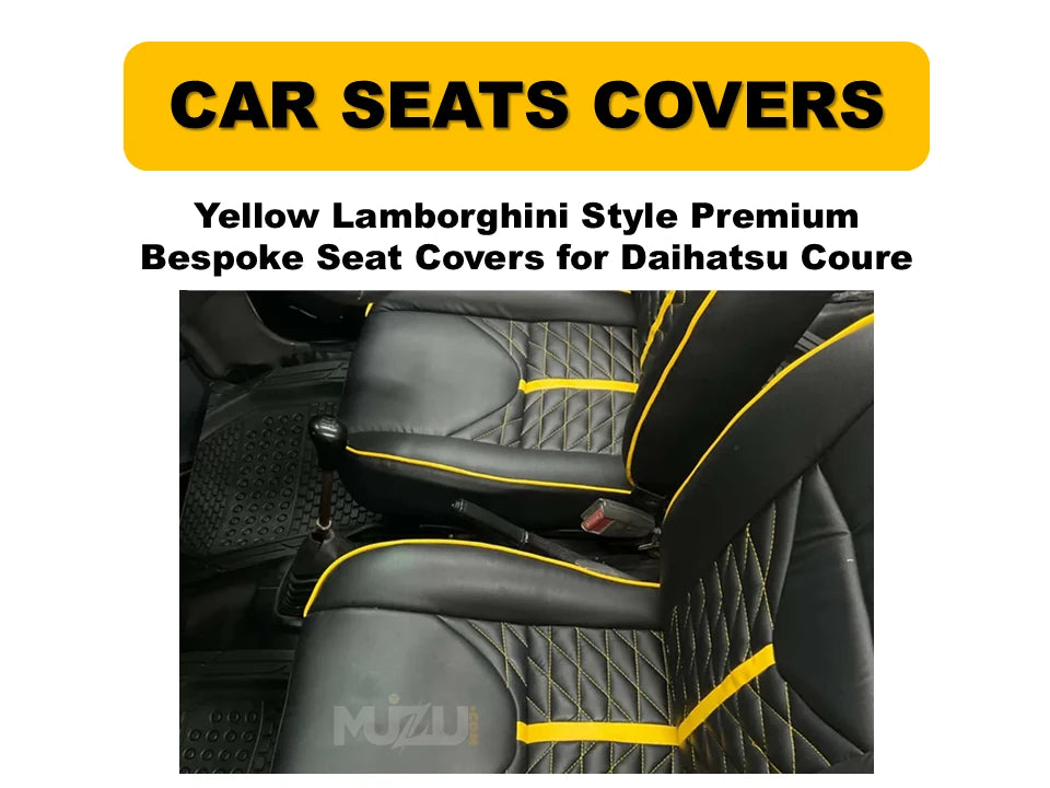 Daihatsu Cuore Yellow Lamborghini Style Bespoke Seat Covers – Custom Fit, Premium Comfort & Bold Design