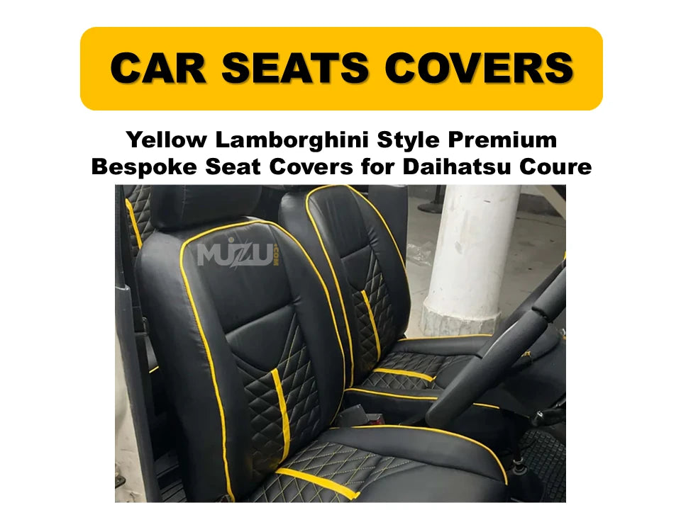 Daihatsu Cuore Yellow Lamborghini Style Bespoke Seat Covers – Custom Fit, Premium Comfort & Bold Design
