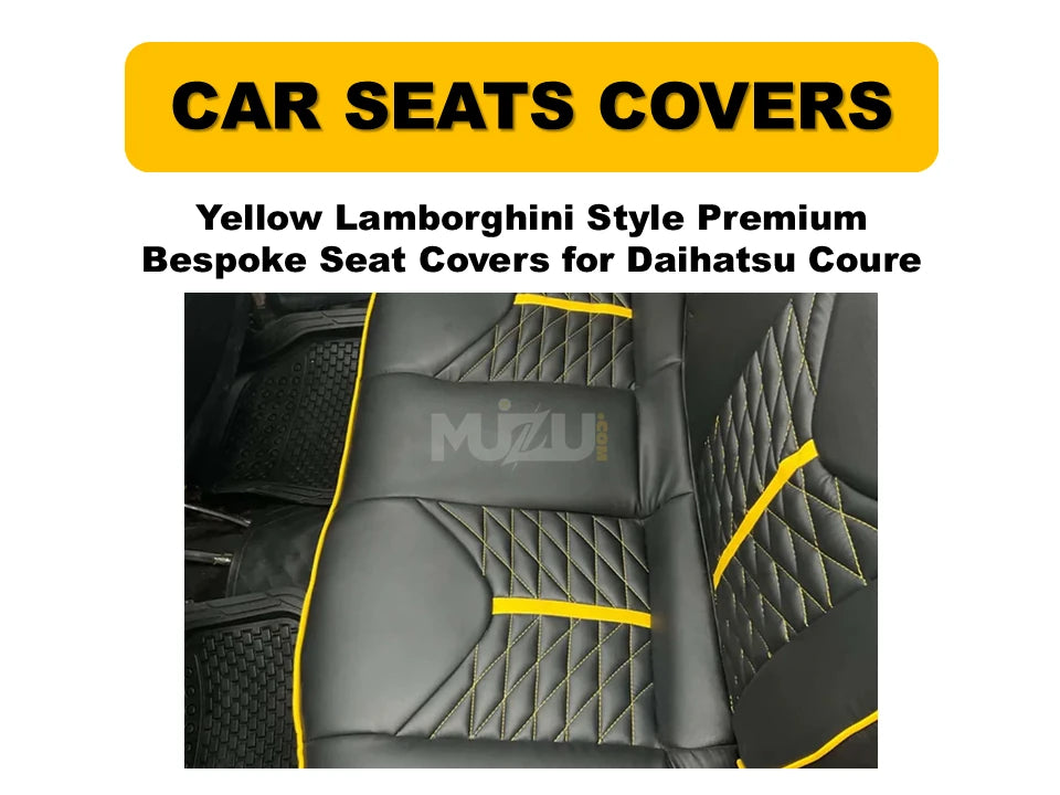 Daihatsu Cuore Yellow Lamborghini Style Bespoke Seat Covers – Custom Fit, Premium Comfort & Bold Design