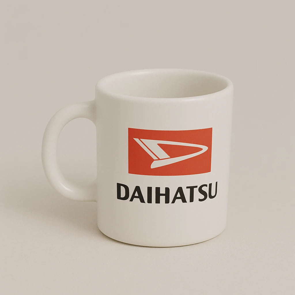 Daihatsu Logo Mug – White Ceramic Coffee Cup for City Car & JDM Fans