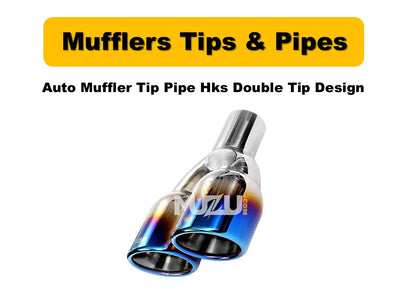 HKS Style Double Tip Auto Muffler Pipe – Stainless Steel Burnt, 2.5” Inlet 3” Outlet, Universal Fit