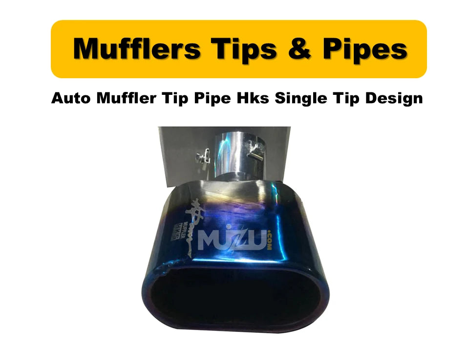 HKS Style Single Tip Exhaust Muffler – Stainless Steel Burnt, 2” Inlet 4” Outlet, Oval Shape, Universal Fit