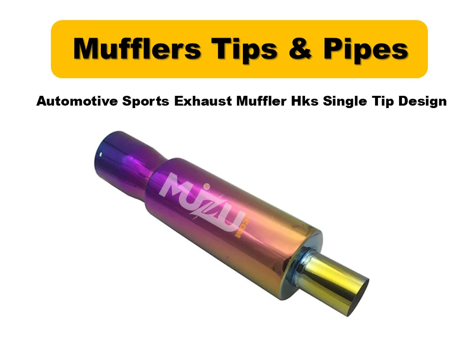 HKS Style Single Tip Sports Exhaust Muffler – Stainless Steel Burnt, 2” Inlet 3” Outlet, 17” Length, Universal Fit