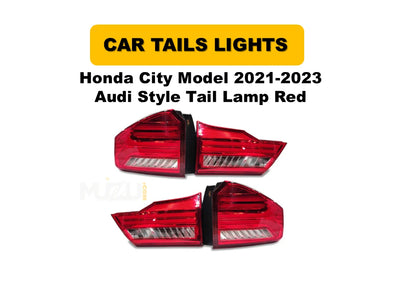 Honda City 2021–2023 Audi Style Red LED Tail Lights – Sequential Indicators (Pair)