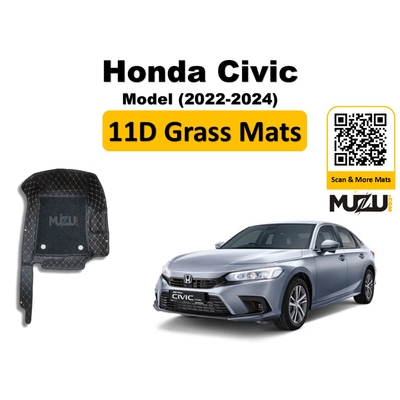 Honda Civic 11D Floor Mats (2022–2024) – Mix Thread Black with Black Grass Luxury Custom Fit