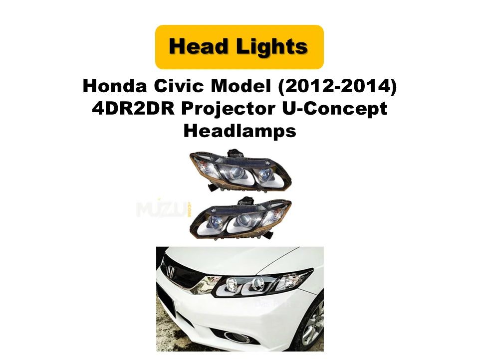 Honda Civic 2012–2014 U-Concept Projector Headlights – 4-Door & 2-Door Compatible (Pair)