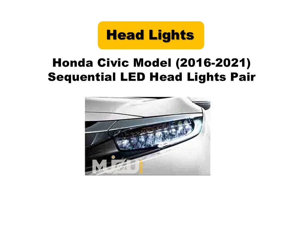 Honda Civic 2016–2021 Sequential LED Headlights – Dynamic DRL Front Head Lamps (Pair)