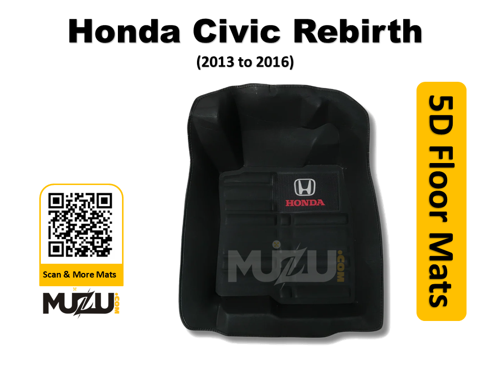 Honda Civic Rebirth 5D Car Floor Mats (2013–2016) | Custom Luxury Mats Black