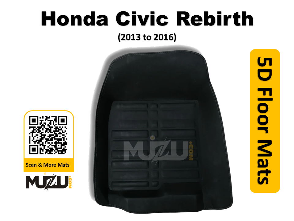 Honda Civic Rebirth 5D Car Floor Mats (2013–2016) | Custom Luxury Mats Black