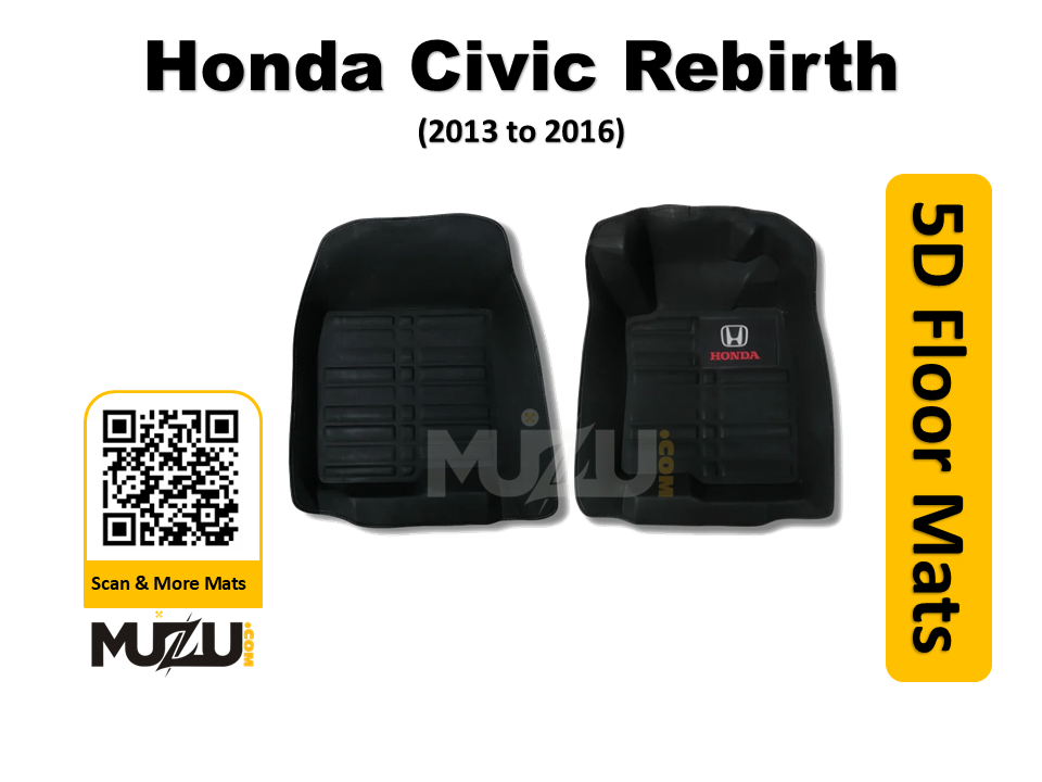 Honda Civic Rebirth 5D Car Floor Mats (2013–2016) | Custom Luxury Mats Black