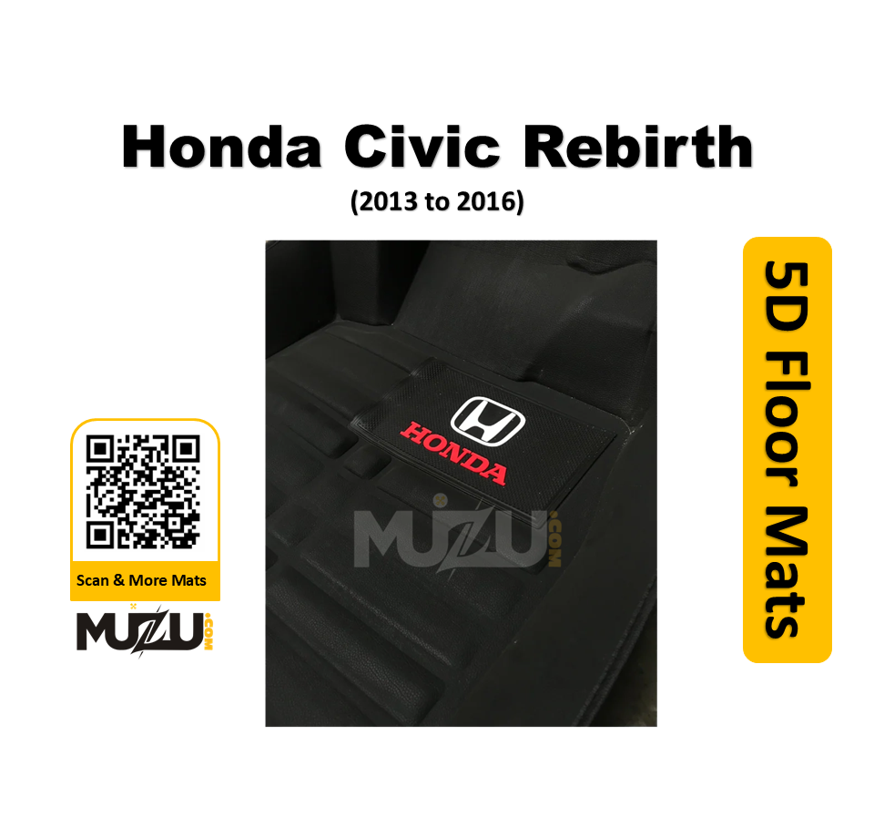 Honda Civic Rebirth 5D Car Floor Mats (2013–2016)  Custom Luxury Mats Black
