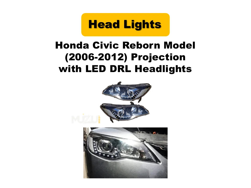 Honda Civic Reborn 2006–2012 Projector Headlights with LED DRL – OEM Style Front Head Lamps (Pair)