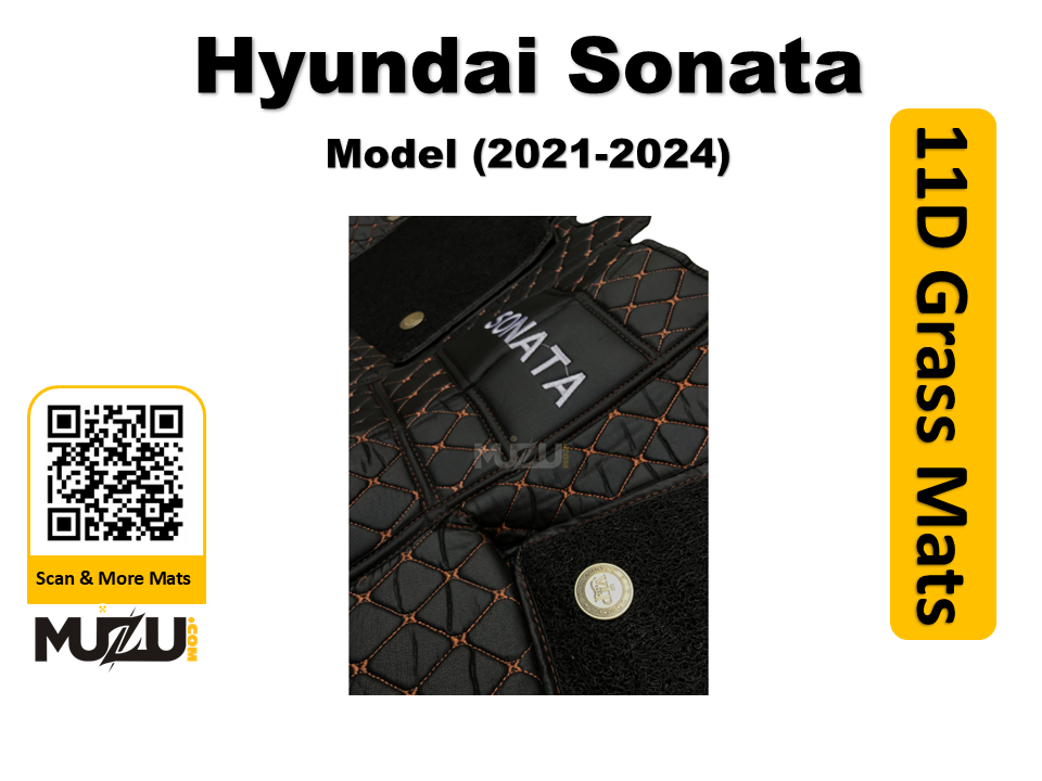 Hyundai Sonata 11D Floor Mats (2021–2024) – Mix Thread Black with Black Grass