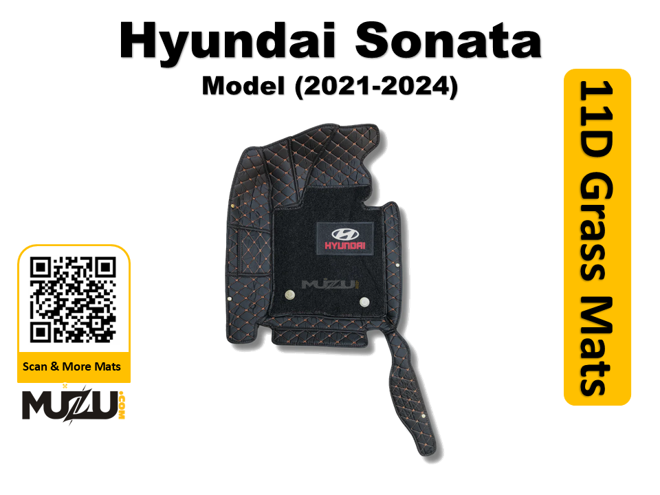 Hyundai Sonata 11D Floor Mats (2021–2024) – Mix Thread Black with Black Grass