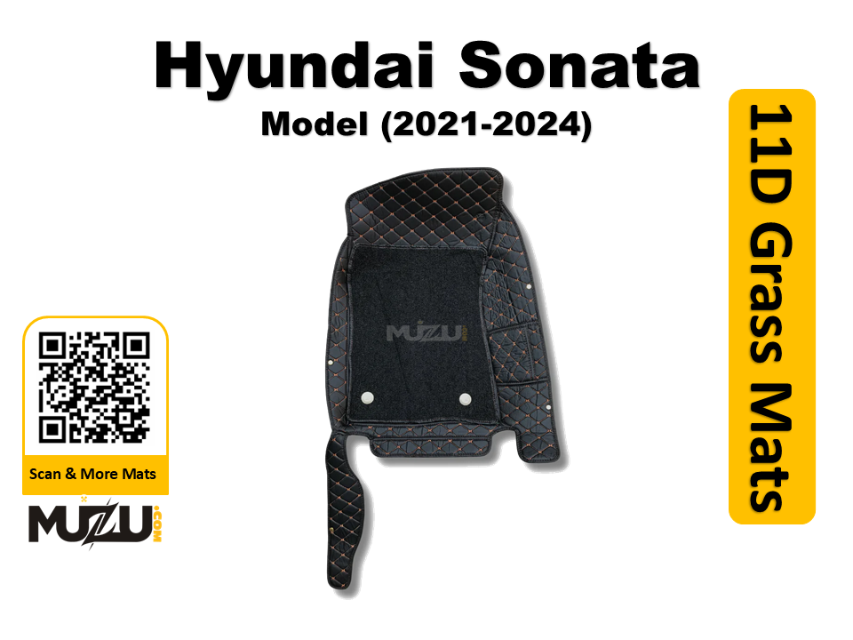 Hyundai Sonata 11D Floor Mats (2021–2024) – Mix Thread Black with Black Grass