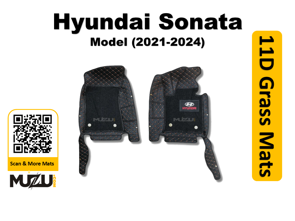 Hyundai Sonata 11D Floor Mats (2021–2024) – Mix Thread Black with Black Grass