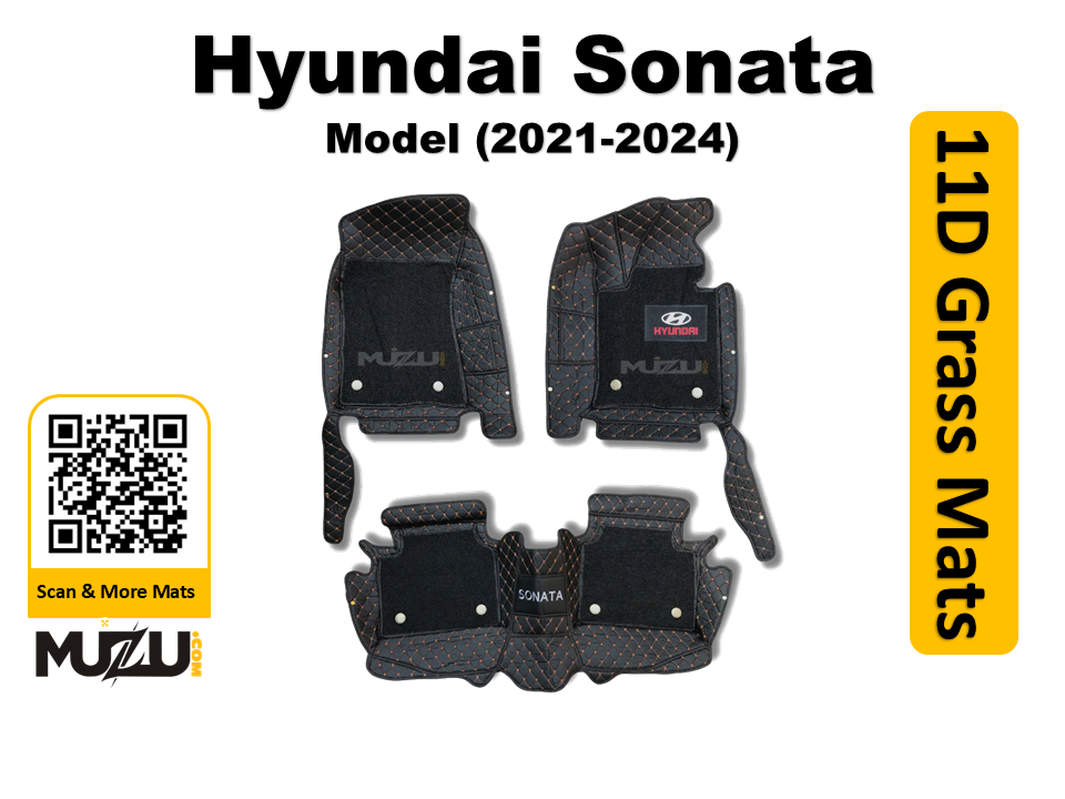 Hyundai Sonata 11D Floor Mats (2021–2024) – Mix Thread Black with Black Grass