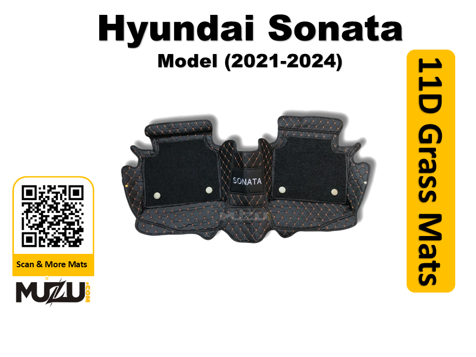 Hyundai Sonata 11D Floor Mats (2021–2024) – Mix Thread Black with Black Grass
