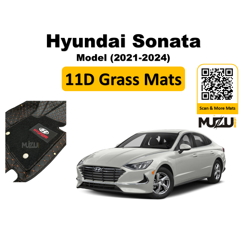 Hyundai Sonata 11D Floor Mats (2021–2024) – Mix Thread Black with Black Grass
