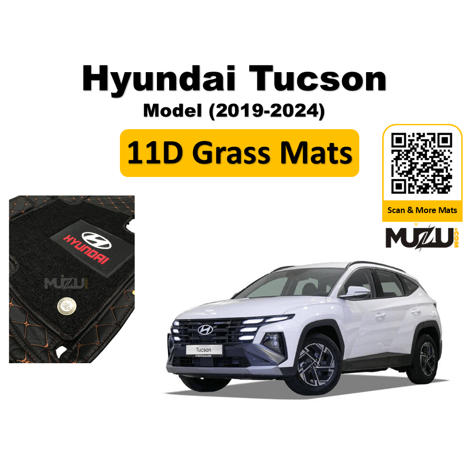 Hyundai Tucson 11D Floor Mats – Mix Thread Black with Black Grass (2019–2024)