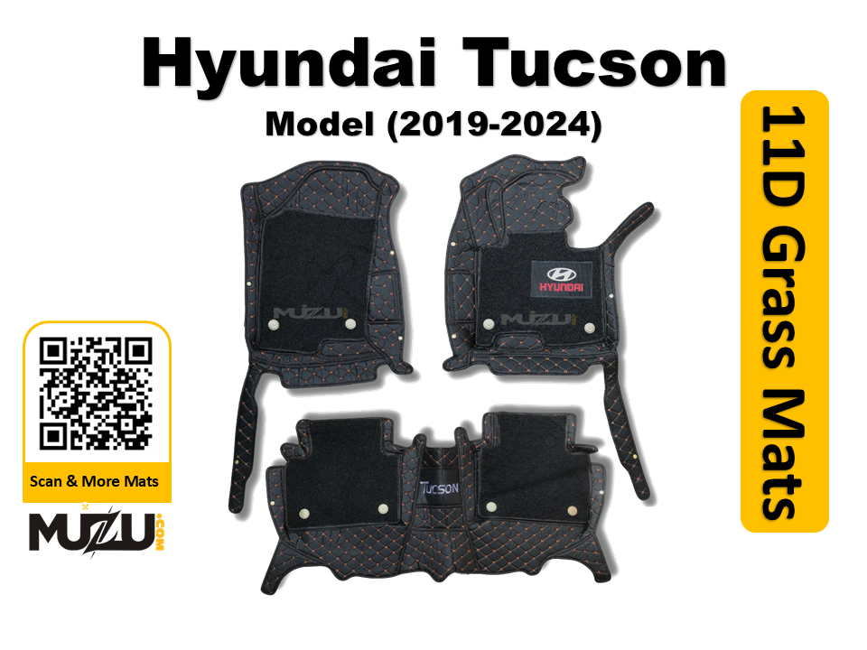 Hyundai Tucson 11D Floor Mats – Mix Thread Black with Black Grass (2019–2024)