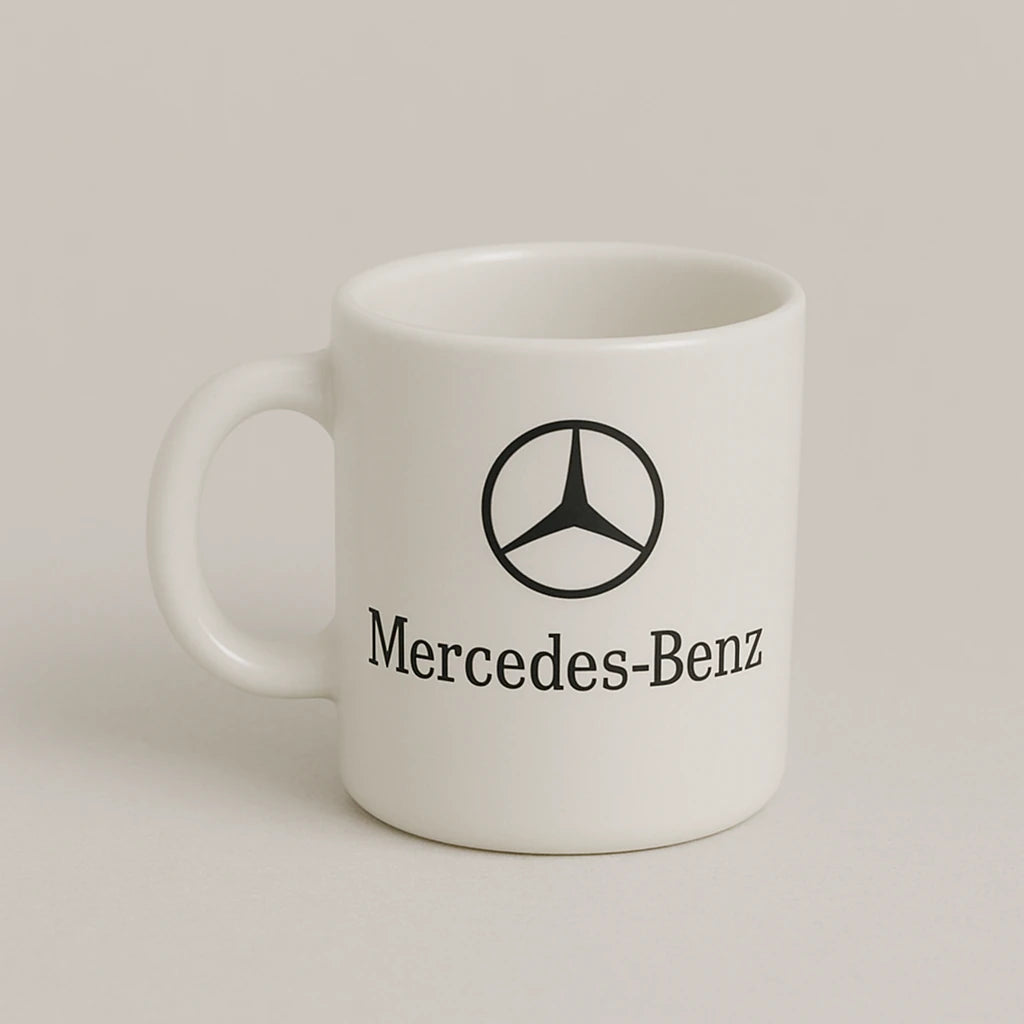 Mercedes-Benz Logo Mug – Elegant White Ceramic Coffee Cup for Luxury Car Fans