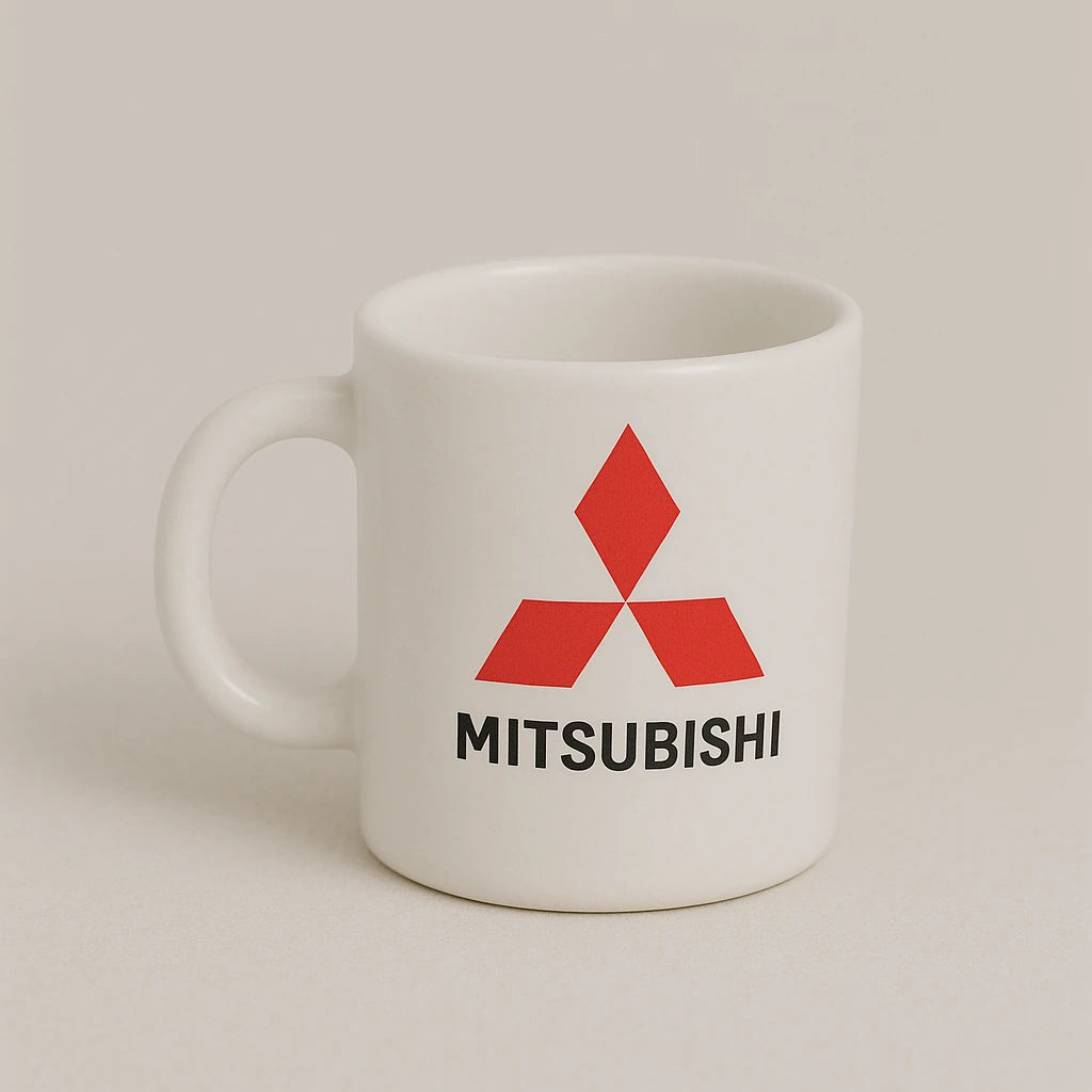 Mitsubishi Logo Mug – White Ceramic Coffee Cup for JDM & SUV Fans