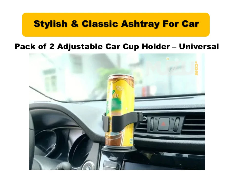 Pack of 2 Adjustable Car Cup Holders – Universal AC Vent Clip with Swivel Base