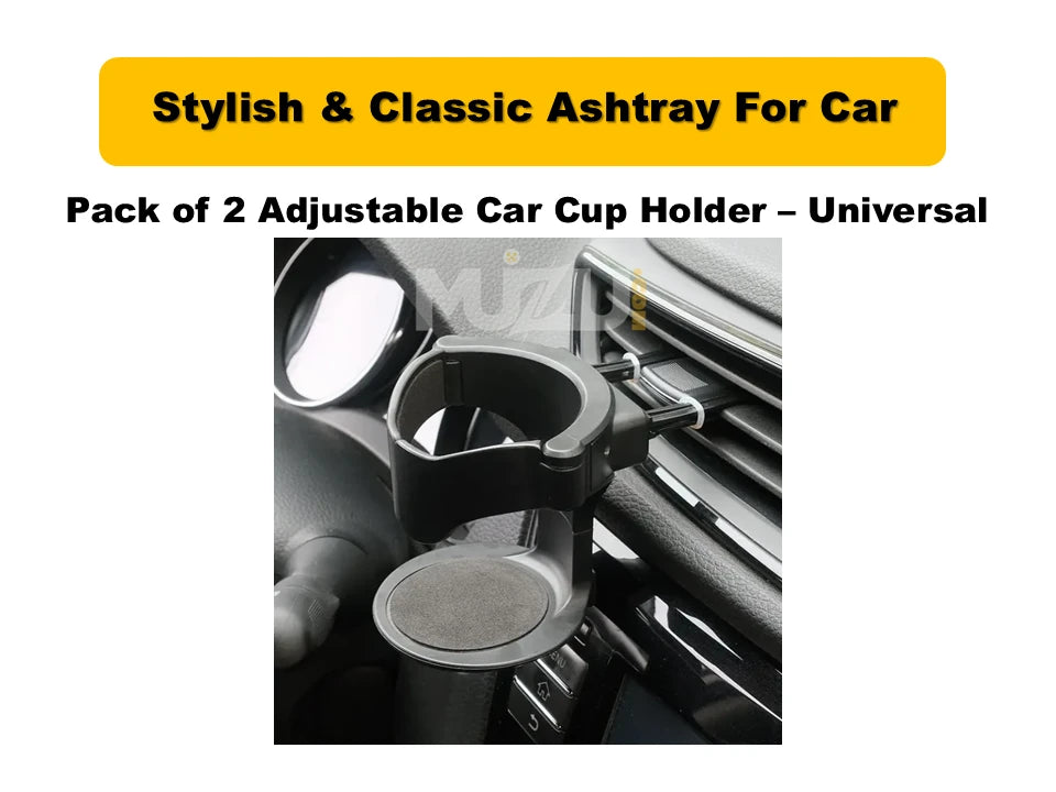 Pack of 2 Adjustable Car Cup Holders – Universal AC Vent Clip with Swivel Base