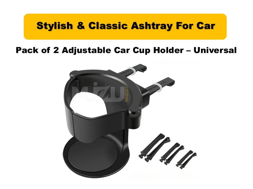Pack of 2 Adjustable Car Cup Holders – Universal AC Vent Clip with Swivel Base