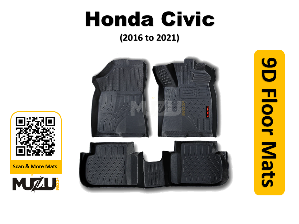 Plastic 9D Car Floor Mats for Honda Civic (2016–2021) – Heavy Duty Custom Fit