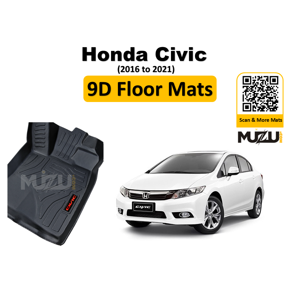 Plastic 9D Car Floor Mats for Honda Civic (2016–2021) – Heavy Duty Custom Fit