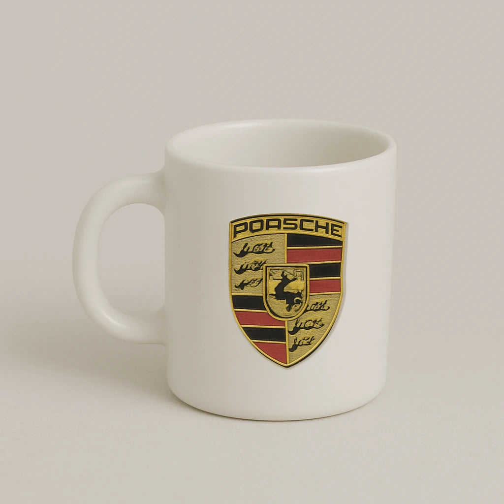 Porsche Logo Mug – Premium White Ceramic Coffee Cup for Sports Car Enthusiasts