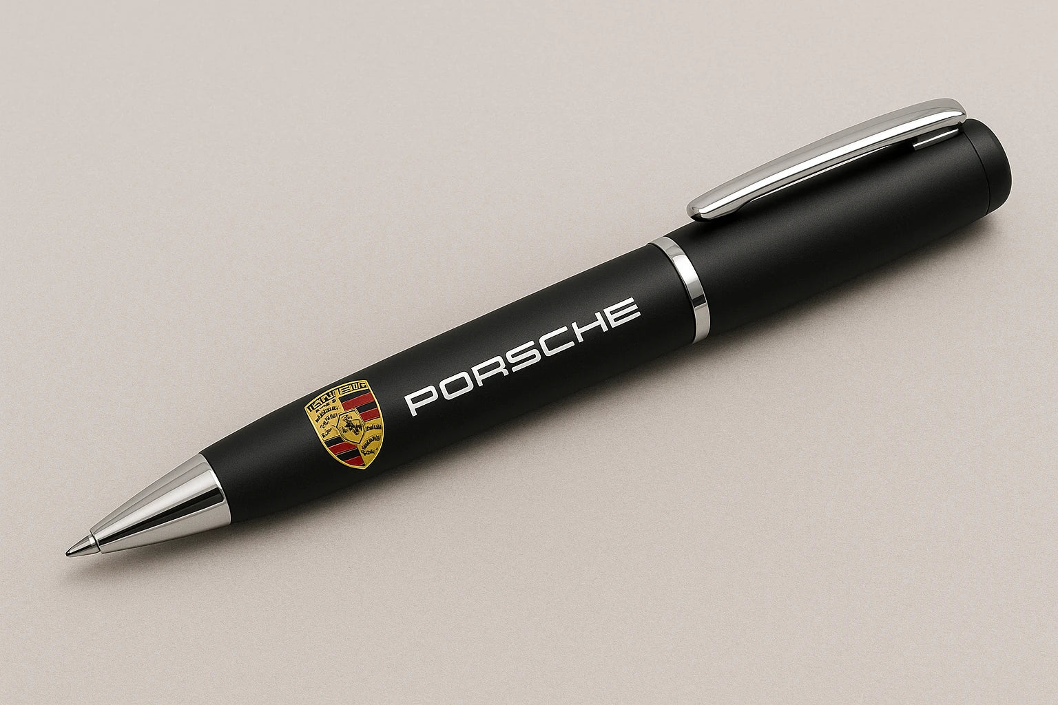 Porsche Logo Pen – Luxury Black Metal Ballpoint for Automotive Enthusiasts