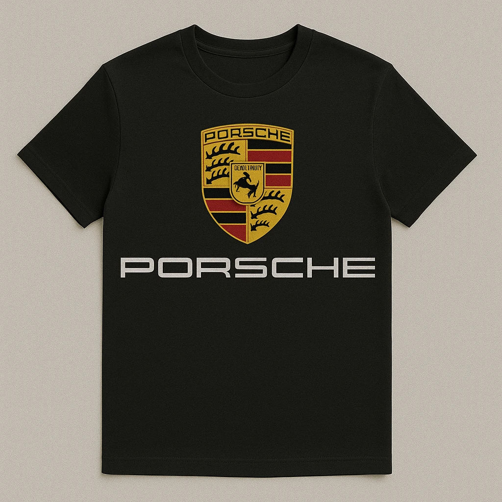 Porsche Logo T-Shirt – Premium Black Cotton Tee for Sports Car Enthusiasts