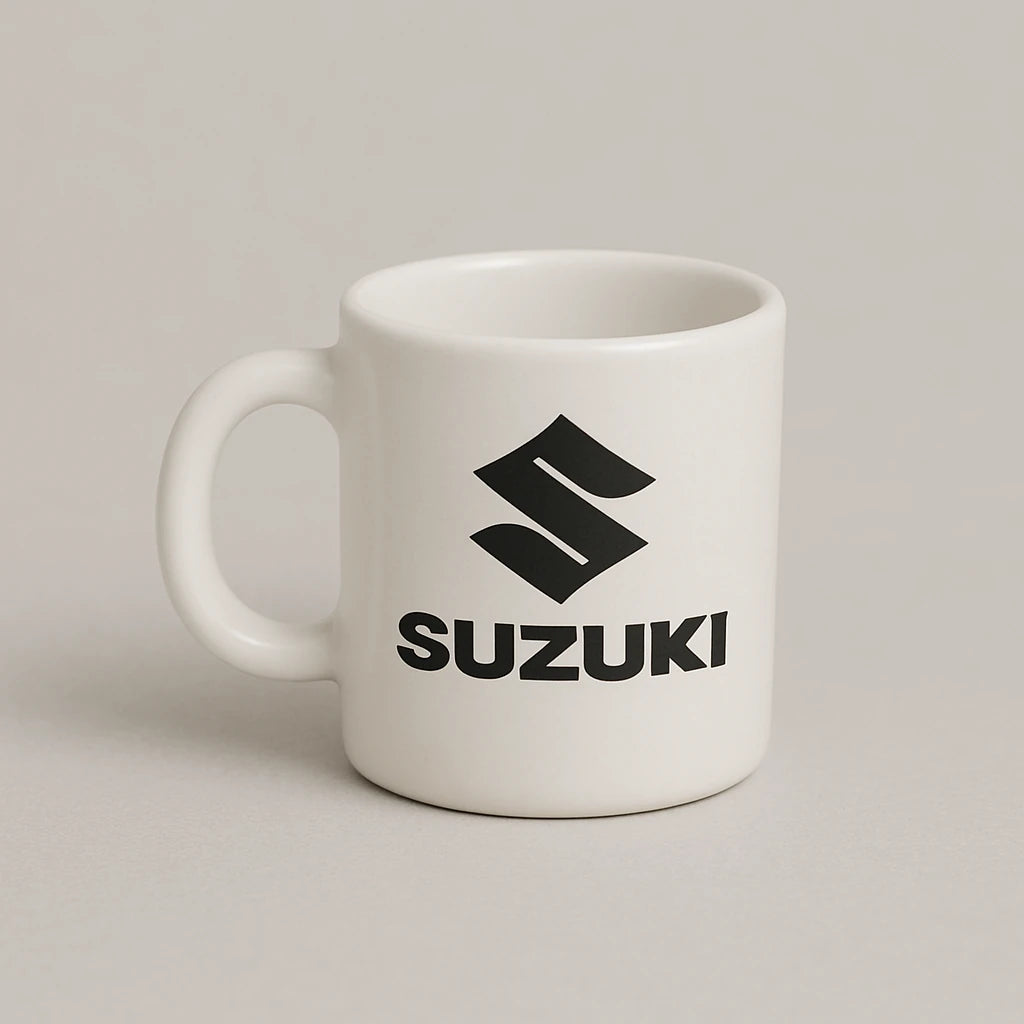 Suzuki Logo Mug – White Ceramic Coffee Cup for Car & Bike Fans